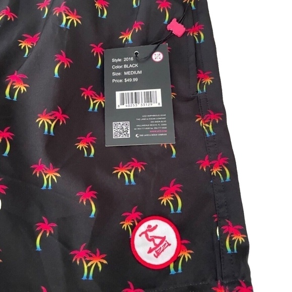 Uzzi Men's Coco Cay Swim Trunks; Black w/ Rainbow Palm Trees; Size M; NWT ($50) - Picture 4 of 6